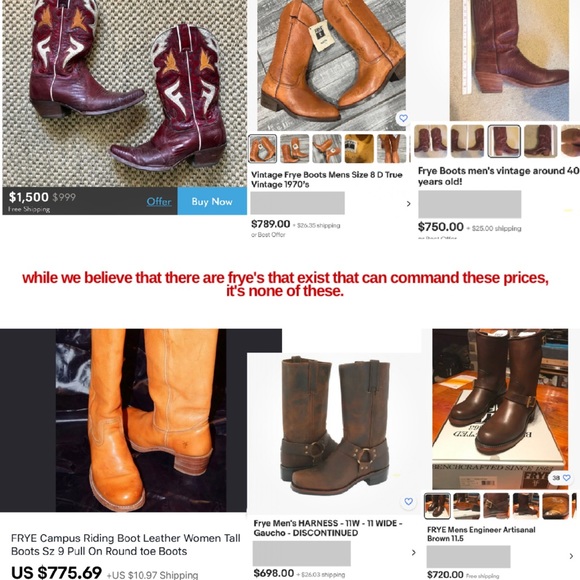 🛑 Buying Frye Vintage Boots? Read this! Cowboy Cowgirl Western Biker Moto Boots - Picture 10 of 16